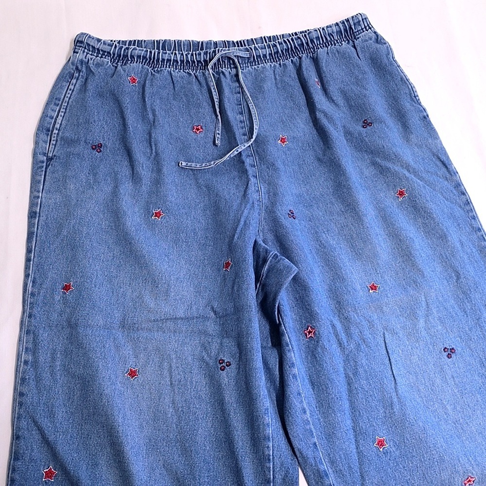 Breckenridge Denim Crop Pants Womens 18 Blue Star Embroidered Elastic Waist